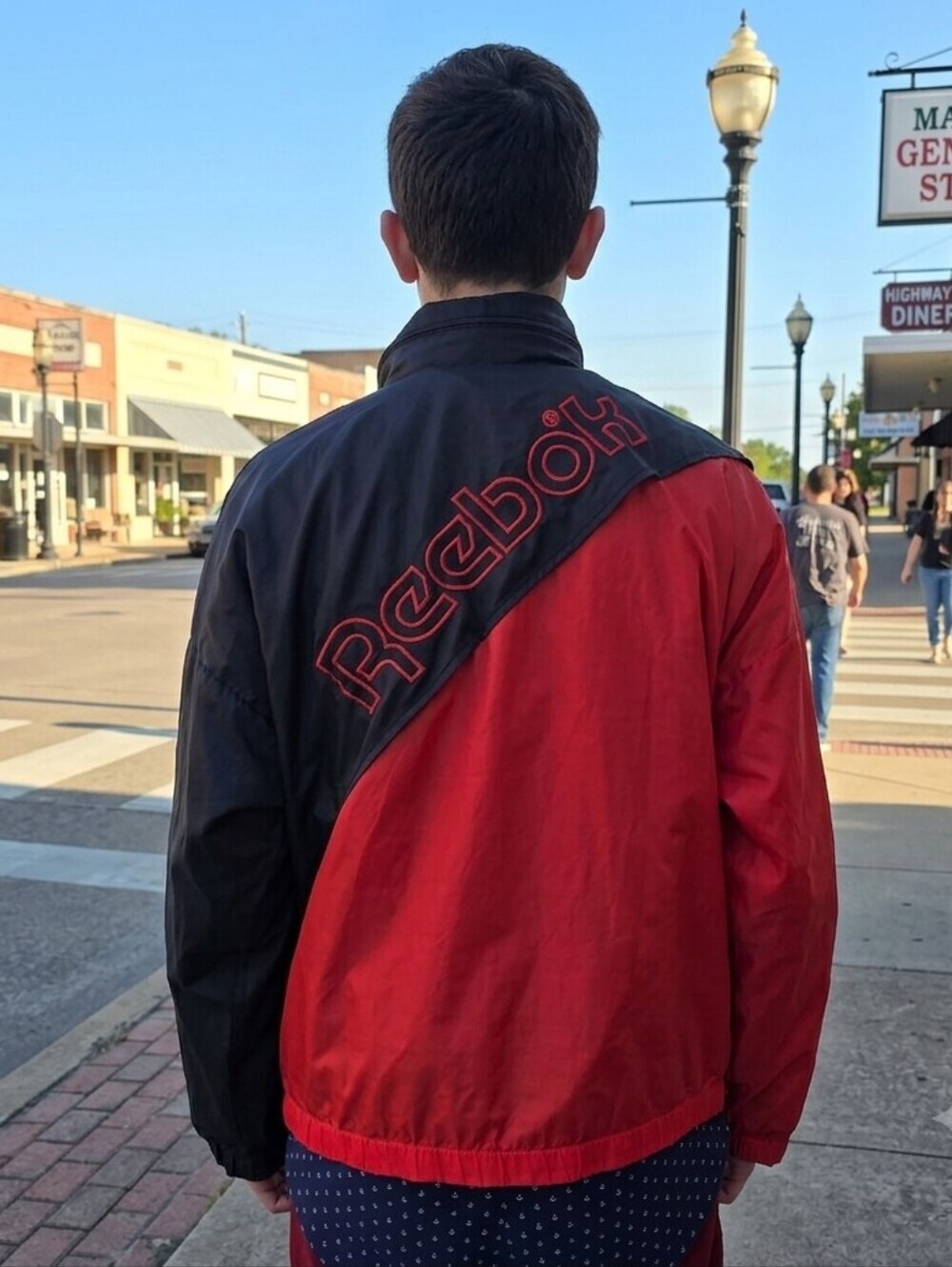 Vtg Reebok Black and Red Diagonal Logo Windbreaker Jacket Sz Large